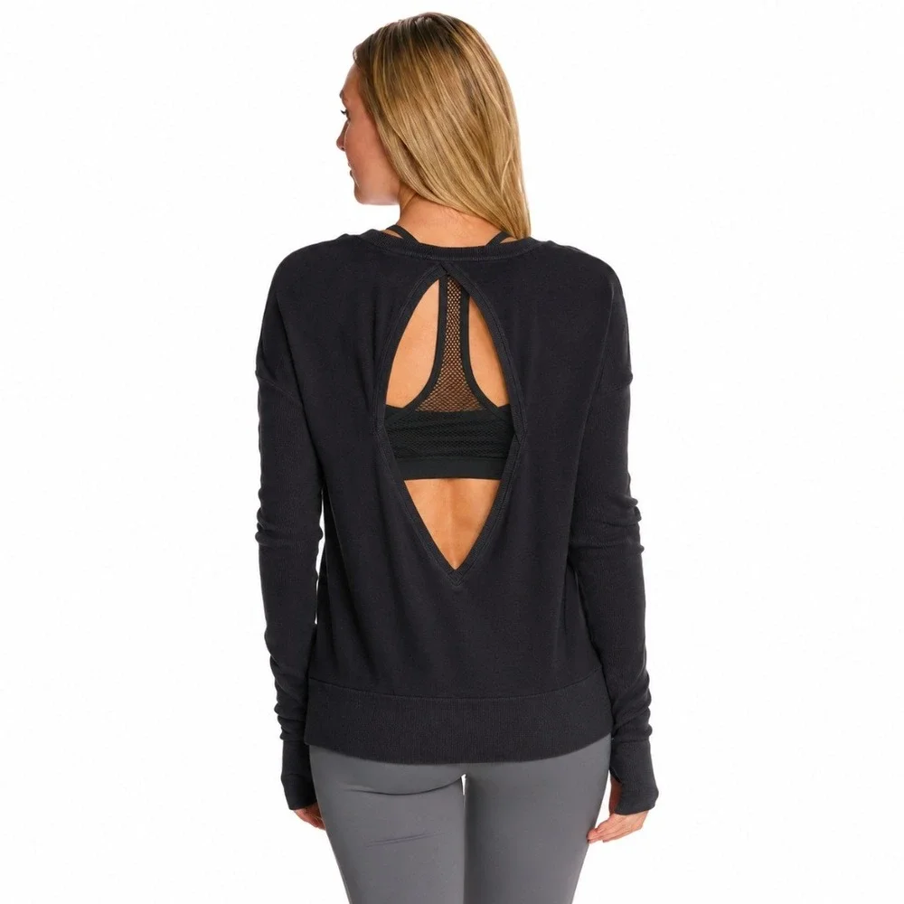 Alo Yoga | Intricate Long Sleeve Keyhole Cutout Yoga Tee Top in Black
